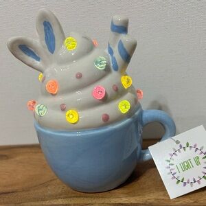 NEW Hobby Lobby Blue Ceramic Light Up Latte Cocoa Mug Easter /Spring Decor 5”